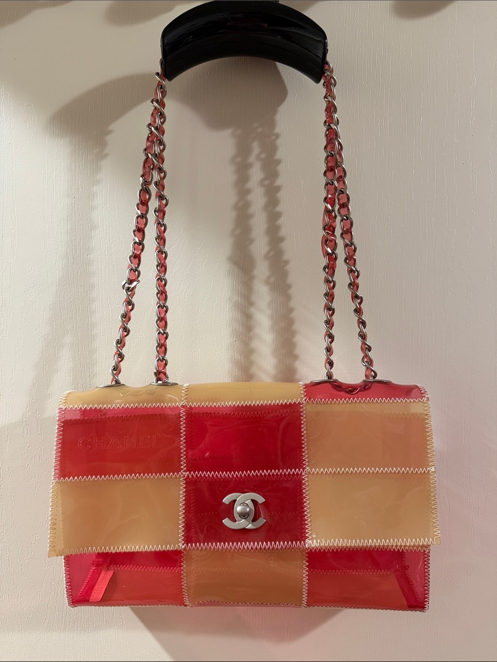 CHANEL PVC Patchwork Flap Bag. Pink and Beige.